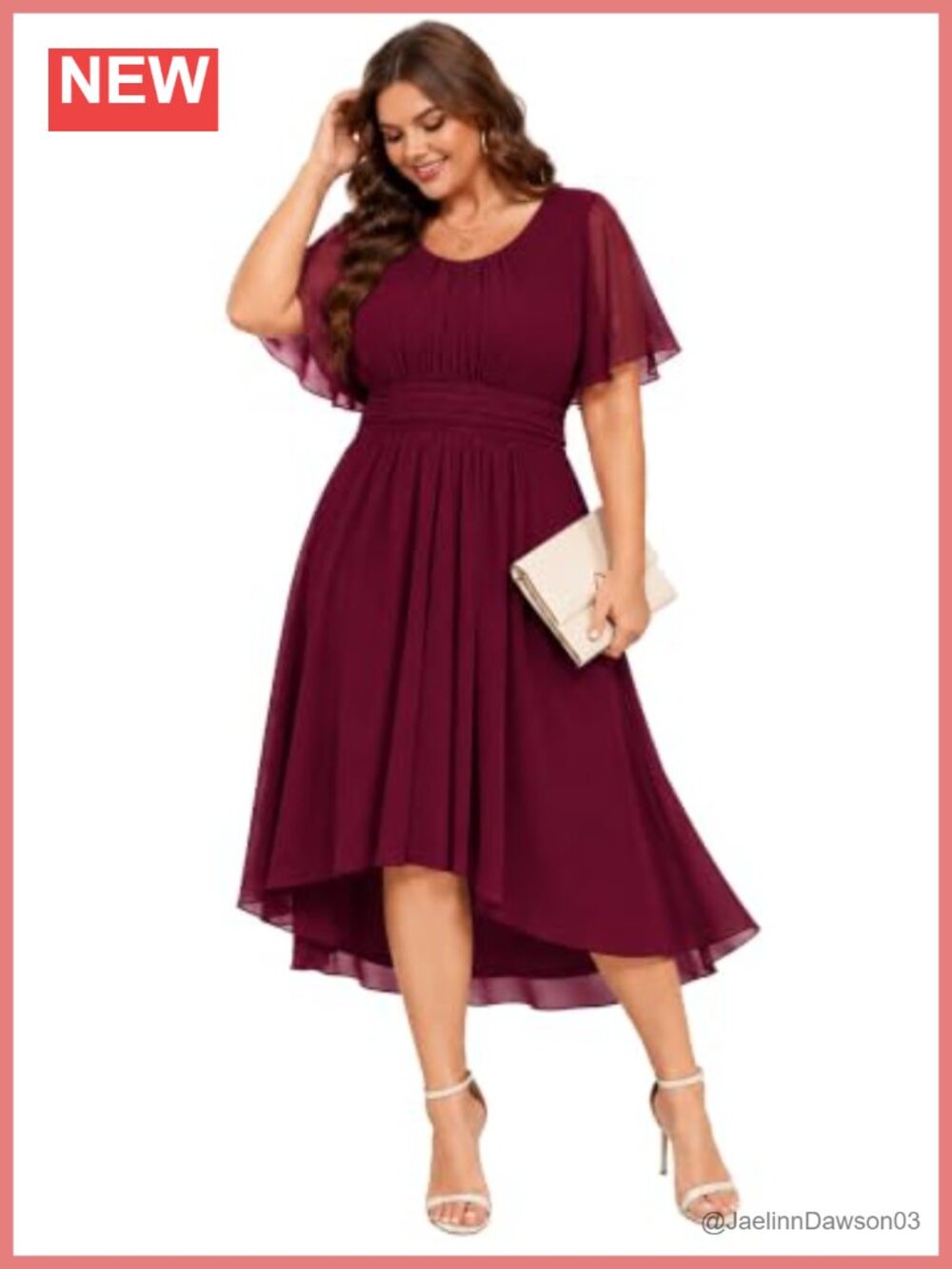Plus Size Chiffon High Low Midi Dress Flutter Sleeve Wedding Guest Cocktail